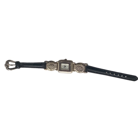 GENEVA Antiqued Silver Black Band Watch Brighton Look-A-Like Woman’s Watch - Picture 3 of 10